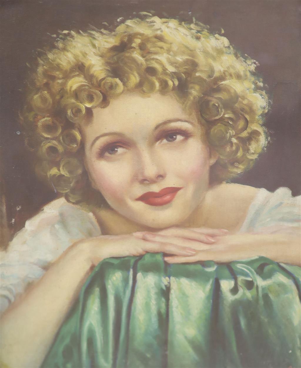 Caiuf, oil on canvas, Portrait of a 1930s film star?, signed and dated 37, 45 x 35cm